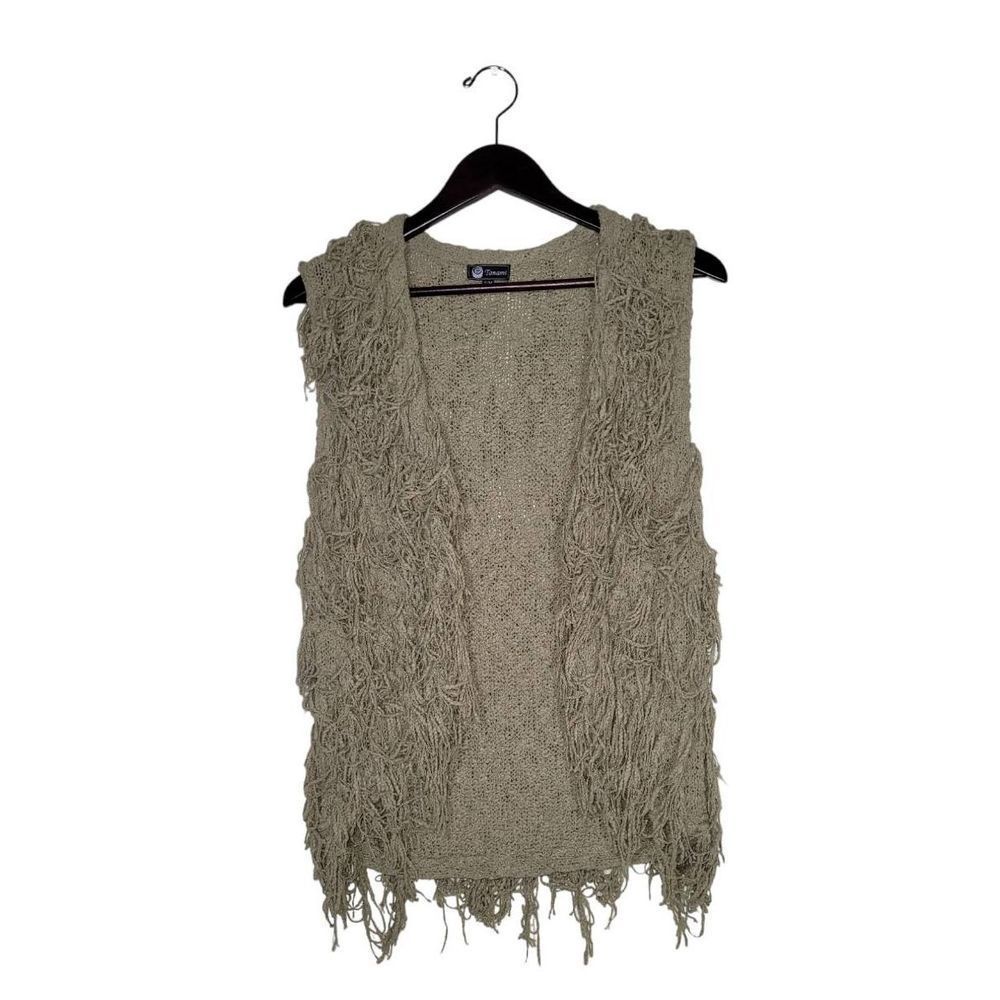 Tanami Women's Sleeveless Open Front Fringe Cardigan Size S/M